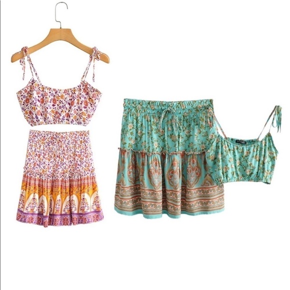Boho coordinated printed mini skirt ser sz Lg floral pattern - Picture 2 of 11